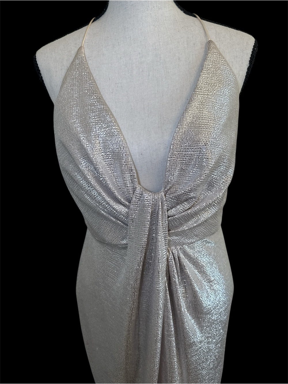 Aidan Mattox Silver Metallic Deep-V Thigh-Slit Gown size 8 - Picture 3 of 6